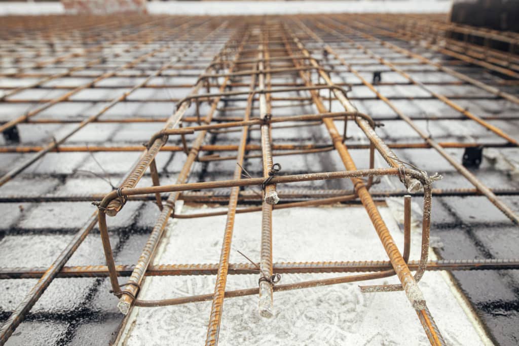 Reinforcement steel bars on construction site.